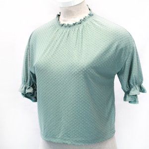 Madewell Women Green Polka Dot Mock Neck Top Blouse Small